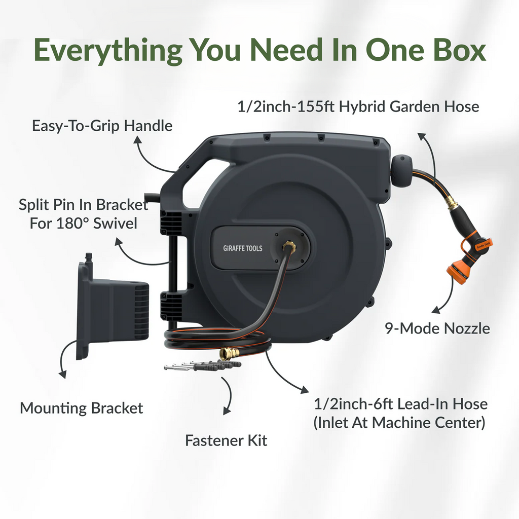 Retractable Garden Hose Reel-1/2in-155ft