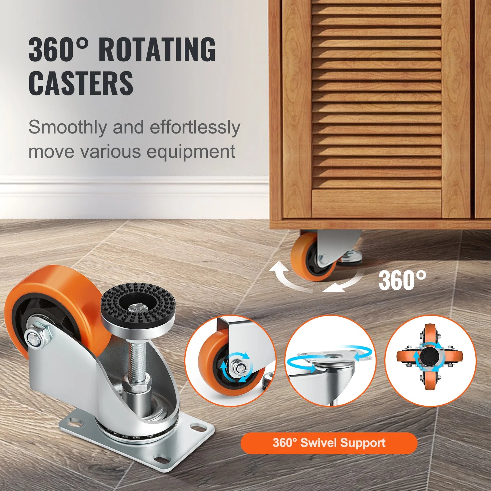 VEVOR 4pcs Leveling Casters 3 in Diameter 360 Degree Swivel Caster Wheels Adjustable with Feet for Workbench Machine Furniture