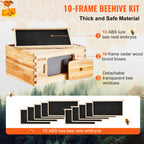 VEVOR Bee Hive Deep Box Starter Kit 100% Beeswax Coated Natural Cedar Wood Langstroth Beehive Kit Transparent Acrylic