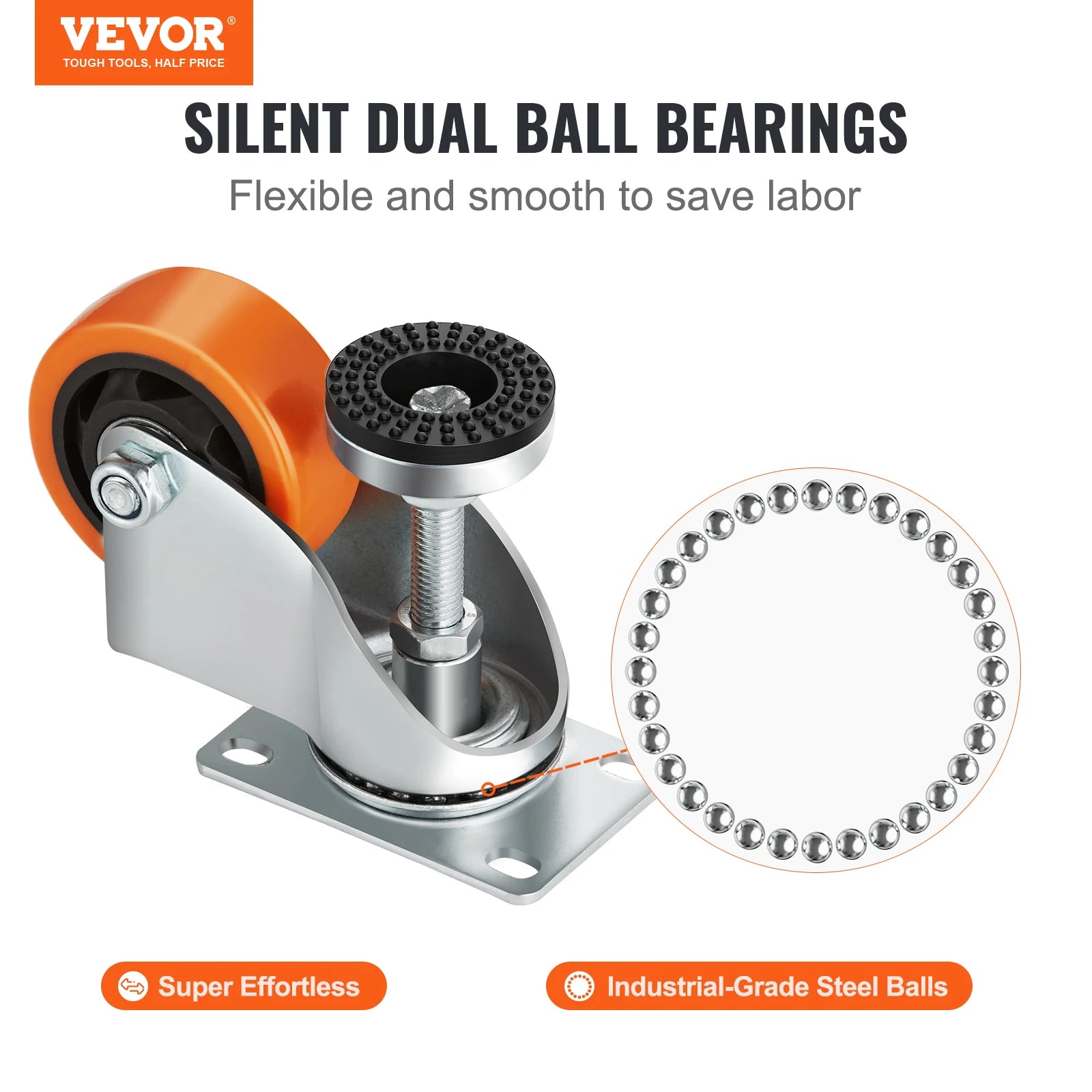 VEVOR 4pcs Leveling Casters 3 in Diameter 360 Degree Swivel Caster Wheels Adjustable with Feet for Workbench Machine Furniture