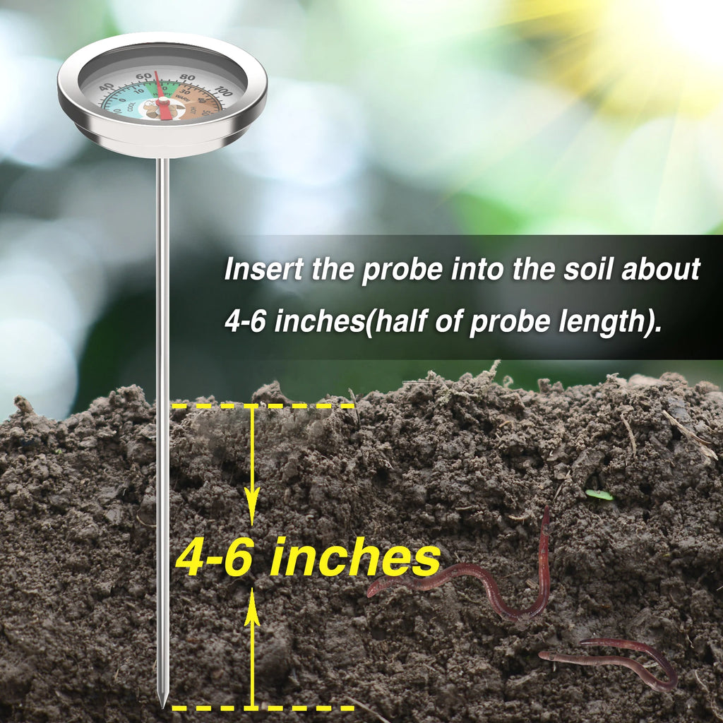 Compost Soil Tester Meter 20cm Measuring Probe Stainless Steel Thermometer Temperature Monitor for Garden Lawn Plant Pot Tools