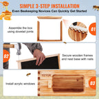 VEVOR Bee Hive Deep Box Starter Kit 100% Beeswax Coated Natural Cedar Wood Langstroth Beehive Kit Transparent Acrylic