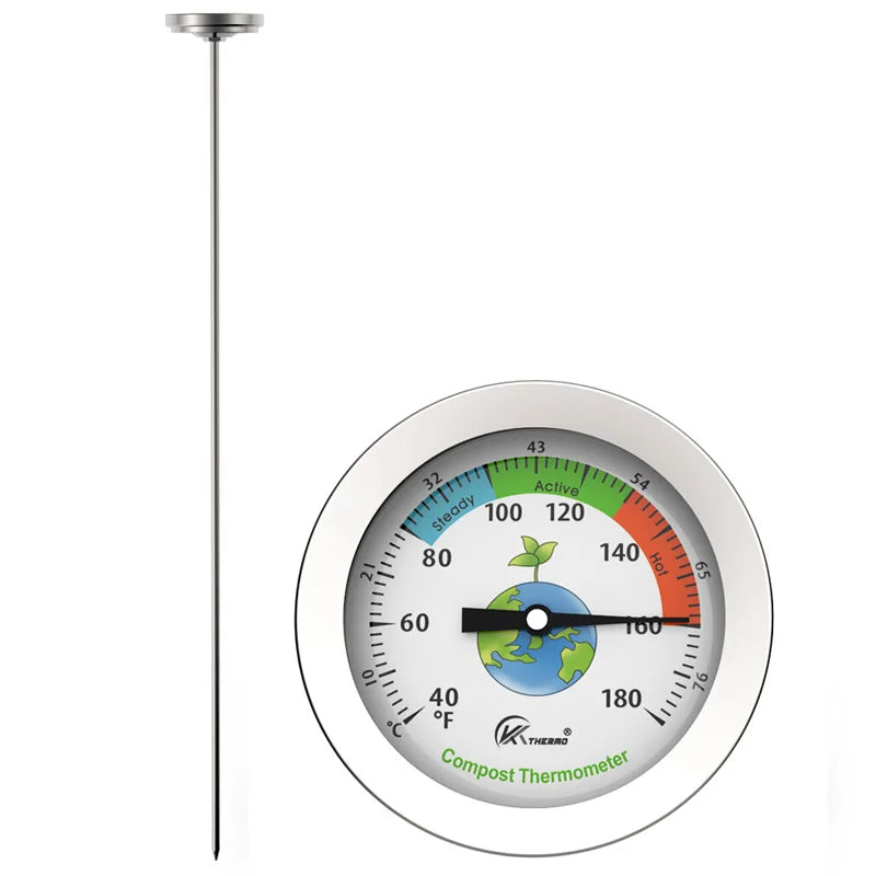 Compost Soil Tester Meter 20cm Measuring Probe Stainless Steel Thermometer Temperature Monitor for Garden Lawn Plant Pot Tools