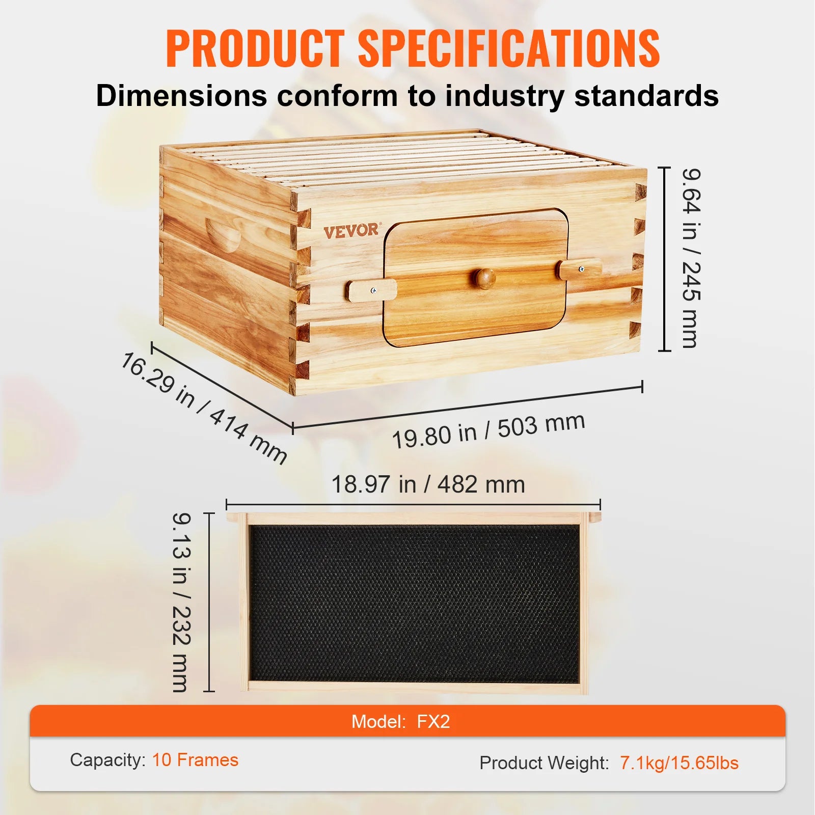 VEVOR Bee Hive Deep Box Starter Kit 100% Beeswax Coated Natural Cedar Wood Langstroth Beehive Kit Transparent Acrylic