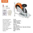 VEVOR 4pcs Leveling Casters 3 in Diameter 360 Degree Swivel Caster Wheels Adjustable with Feet for Workbench Machine Furniture