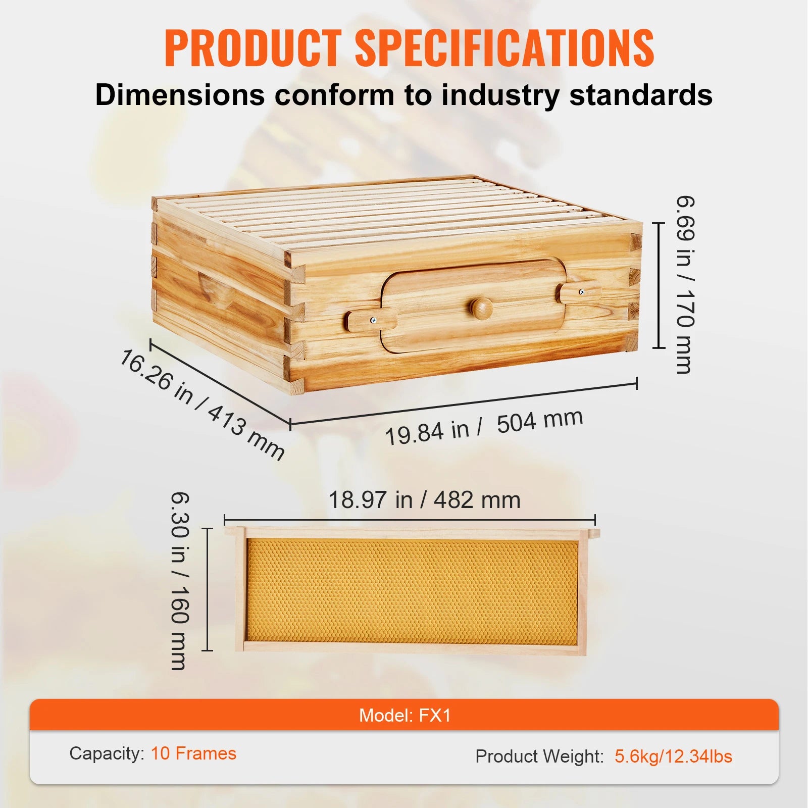 VEVOR Bee Hive Deep Box Starter Kit 100% Beeswax Coated Natural Cedar Wood Langstroth Beehive Kit Transparent Acrylic