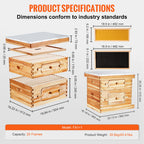 VEVOR Bee Hive Deep Box Starter Kit 100% Beeswax Coated Natural Cedar Wood Langstroth Beehive Kit Transparent Acrylic