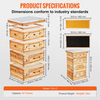 VEVOR Bee Hive Deep Box Starter Kit 100% Beeswax Coated Natural Cedar Wood Langstroth Beehive Kit Transparent Acrylic