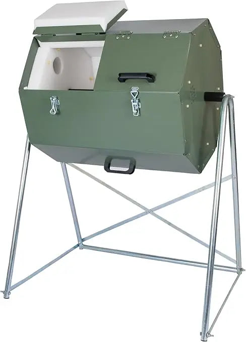 Jora Outdoor Compost Tumbler - Dual Chambers, Dual Doors & Galvanized Steel Construction - 33 Gallon Capacity - Rotating, Heat G